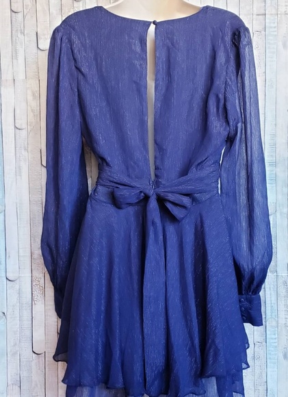 Fashion Nova navy metallic long sleeved romper (shorts) - Picture 6 of 7